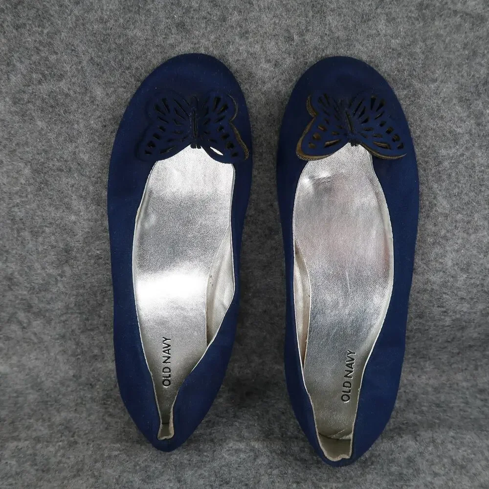 Old Navy Shoes Kids Girls 2 Ballet Flats Slip On Blue Butterfly Skimmer Loafer